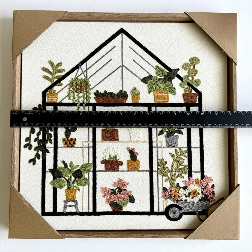 BP HOME-Green Botanical Greenhouse Embroidered Woven Wall Art -